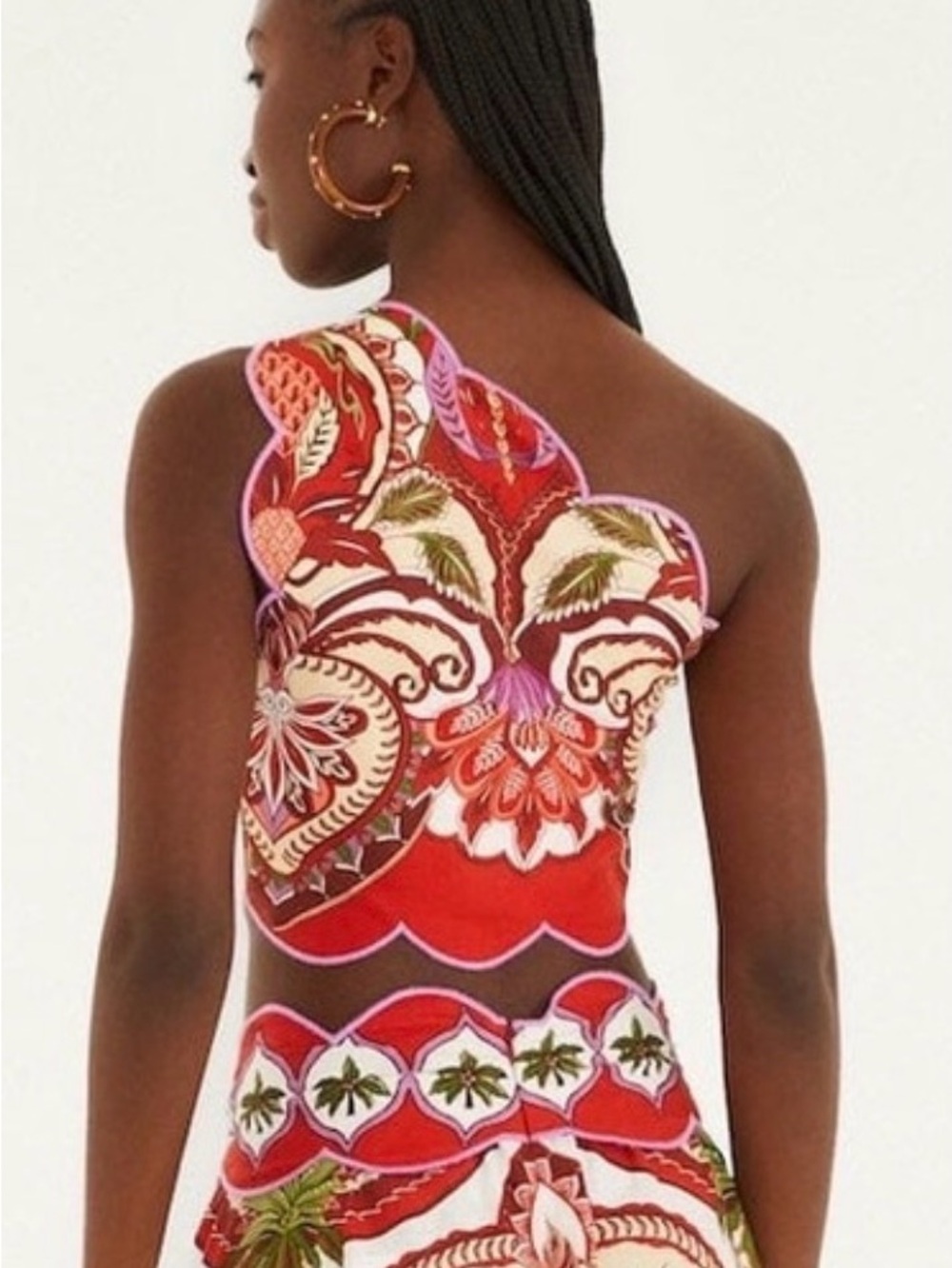 One-Shoulder Red Printed Crop Top - Picture 3 of 7